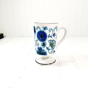 Vintage Floral Coffee Mug: Blue Flowers, Blue and White Cup
